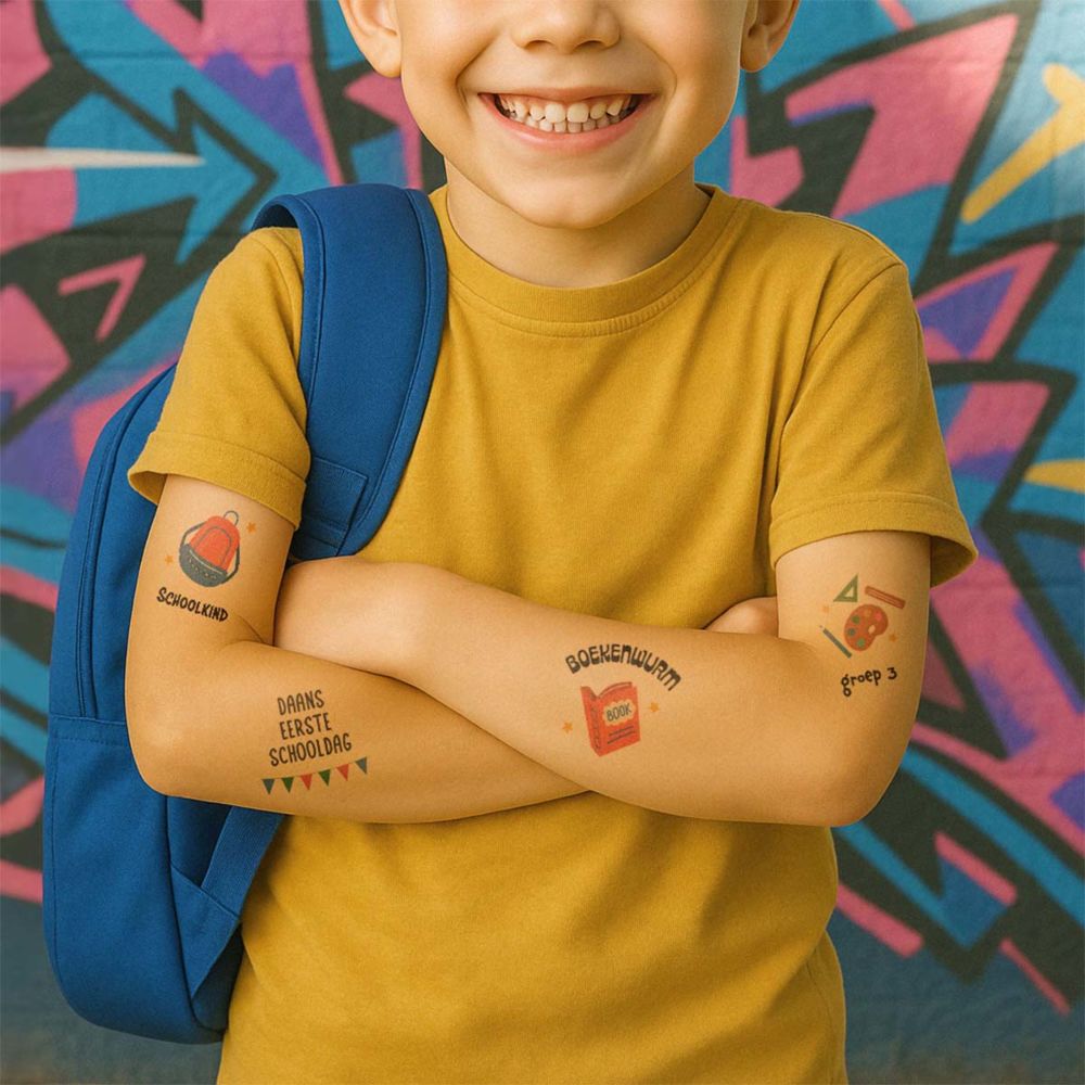 Gepersonaliseerde tattoos voor kinderen eerste schooldag
