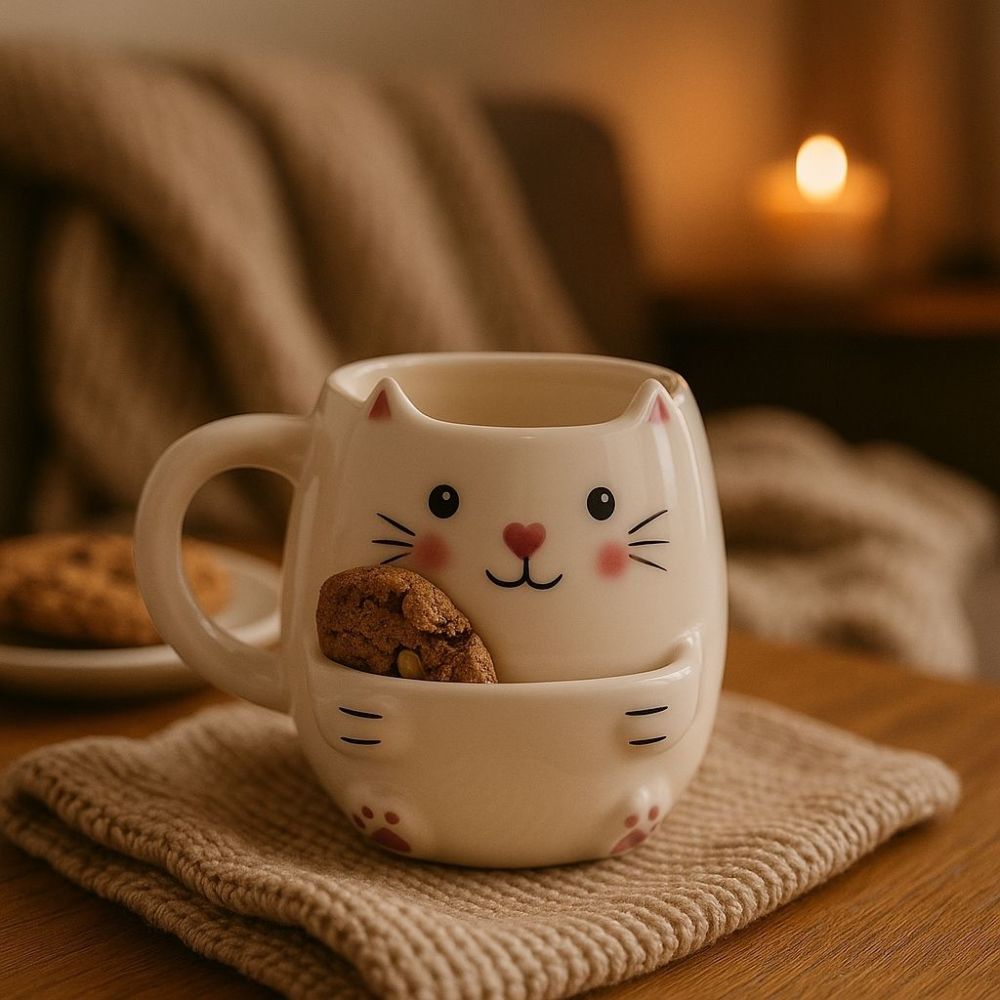 Katten mok met koekjes vak