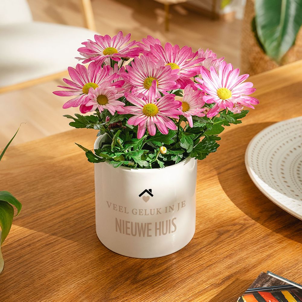 Gepersonaliseerde bloempot met tekst en symbool