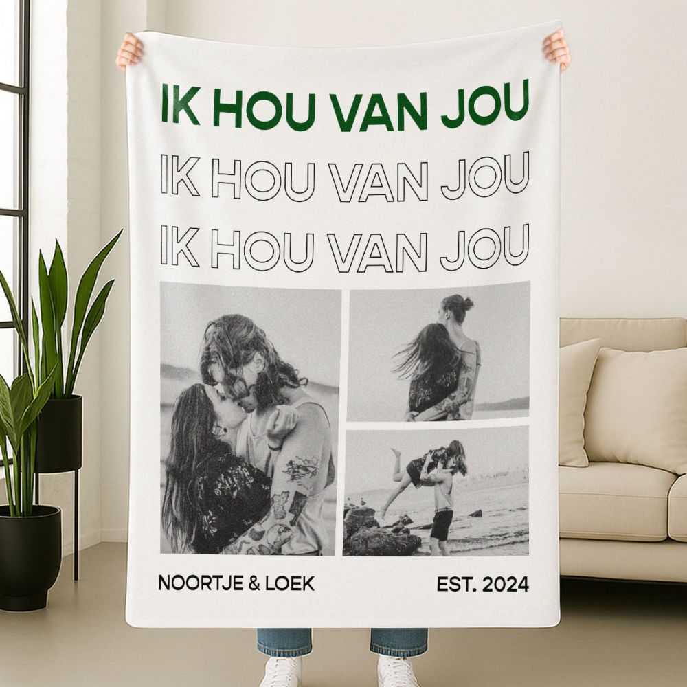 Personalisierbare Decke mit Schwarz Weiß Fotos und Text