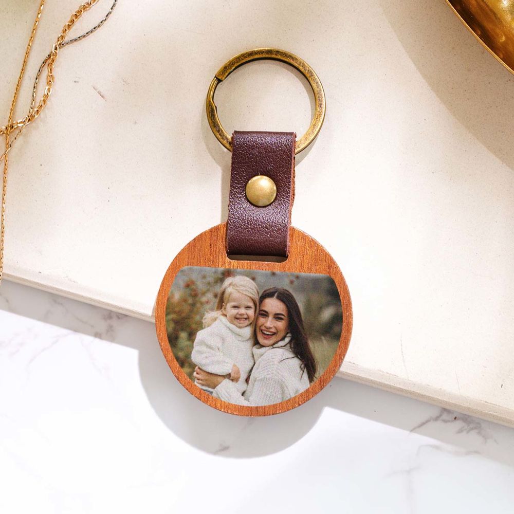 Gepersonaliseerde houten sleutelhanger met foto