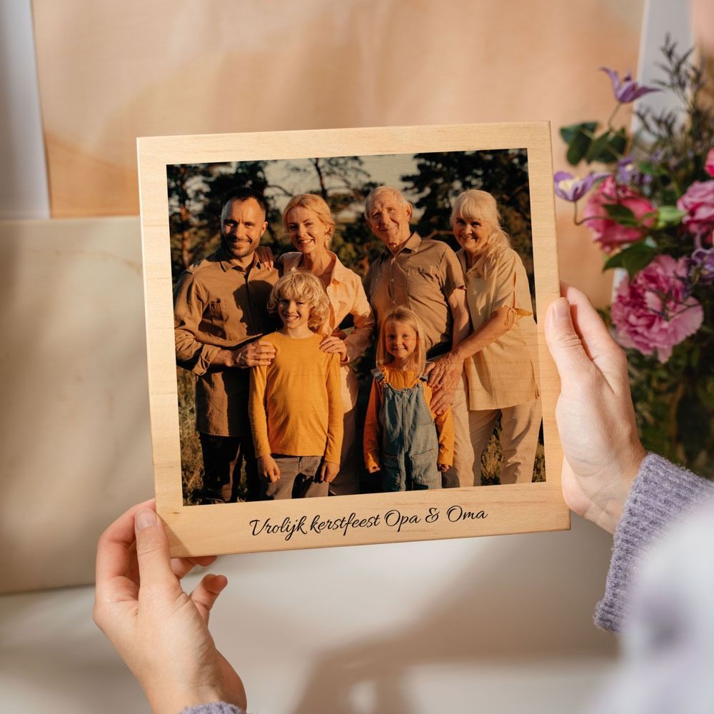 Personaliseerbare foto op hout in polaroid look