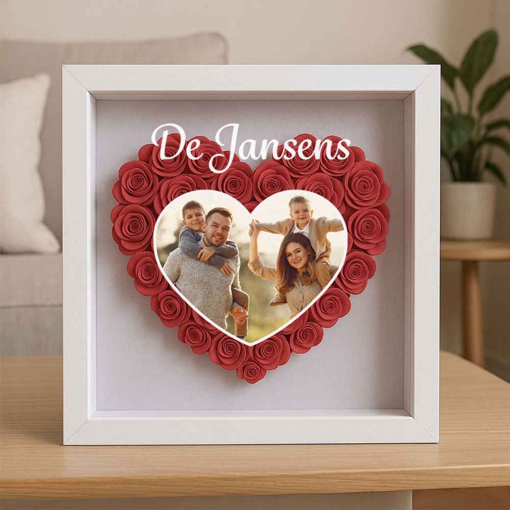 Gepersonaliseerde rozenbox met foto en tekst