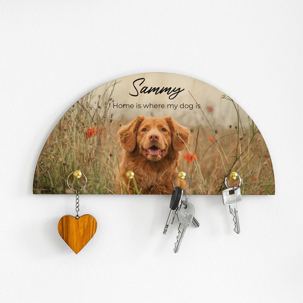 Gepersonaliseerd houten sleutelbord met foto en tekst