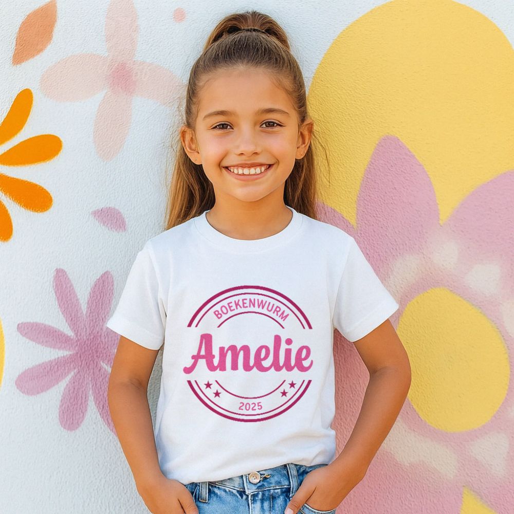Gepersonaliseerd t-shirt voor kinderen met cirkel en tekst