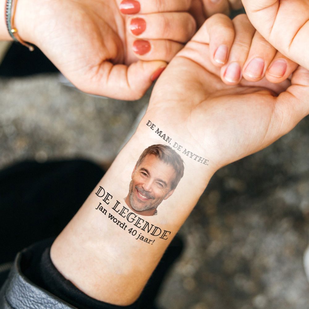 Gepersonaliseerde Nep Tattoos met Gezicht en Tekst set van 4