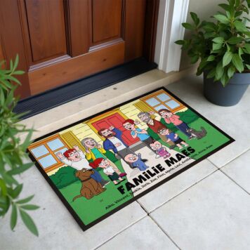 Gepersonaliseerde deurmat - illustratie stripfiguur familie