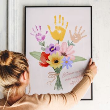 Gepersonaliseerde poster boeket bloemen met handafdruk