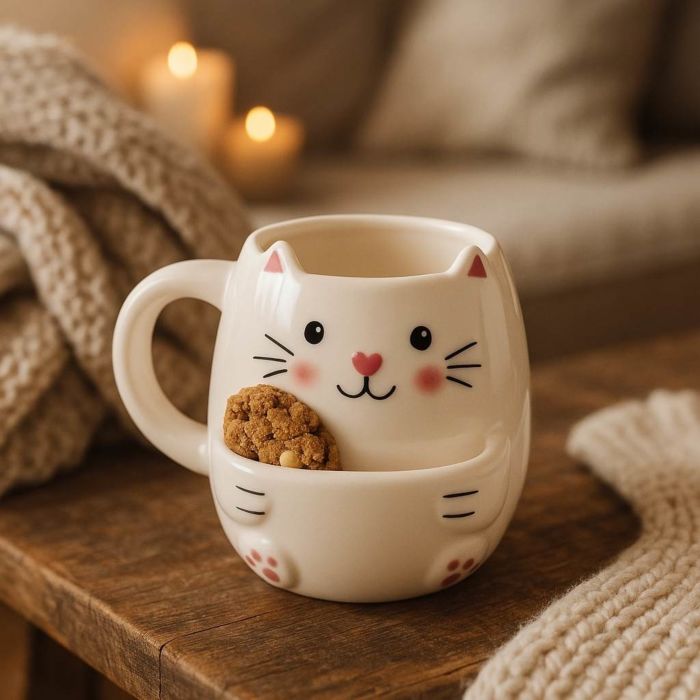Katten mok met koekjes vak