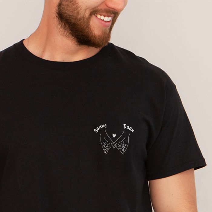 Gepersonaliseerd t-shirt met hand symbool en tekst