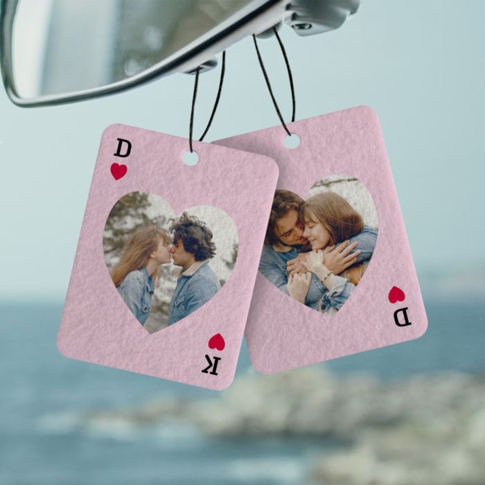 Gepersonaliseerde geurhanger harten kaart met foto set van 2
