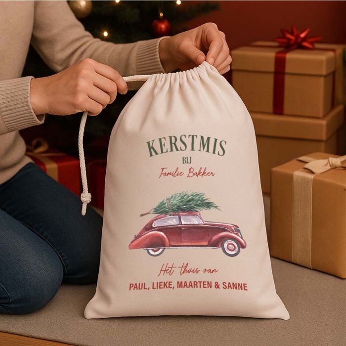 Gepersonaliseerde kerstzak met illustratie