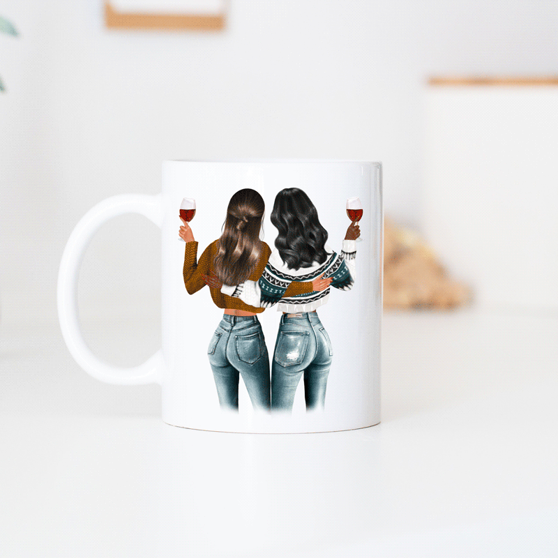 Gepersonaliseerde mokken - illustratie twee vriendinnen